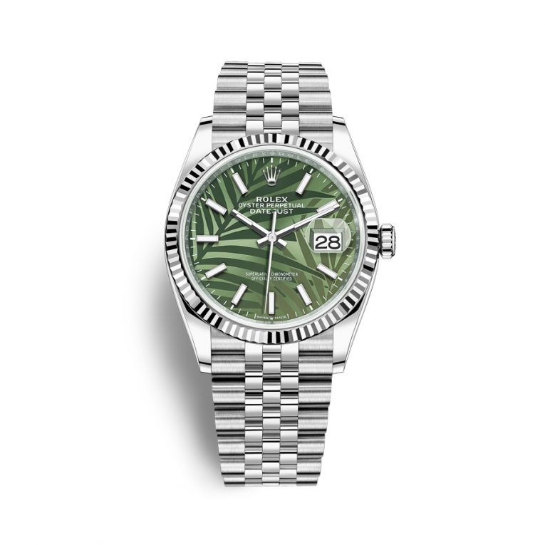 Rolex Datejust 126234-0047 - Green Palm Dial, 36mm, Jubilee, White Gold 18K