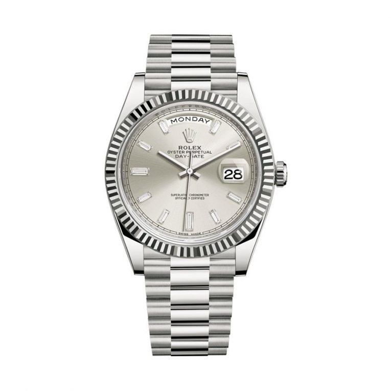 Rolex Day Date 228239-0003 - 40mm - Silver Dial With Baguette Diamonds - President White Gold 18K