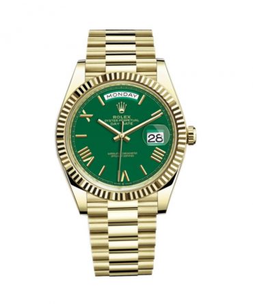 Rolex Day Date 228238-0061 - 40mm - Green Dial With Baguette Diamonds - President Yellow Gold 18K