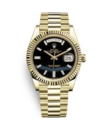 Rolex Day Date 228238-0059 - 40mm - Onyx Dial With Baguette Diamonds - President Yellow Gold 18K