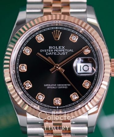 Alternative view of Rolex Datejust 126231-0019 - Black Dial with diamonds , 36mm, jubilee, Everose Gold 18K