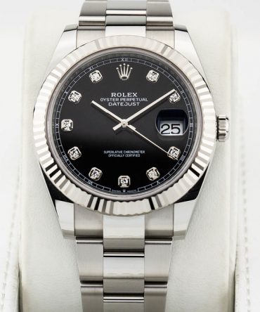 Alternative view of Rolex Datejust 126334-0011 - Black Dial with diamonds - 41mm - Oyster demi white gold 18k