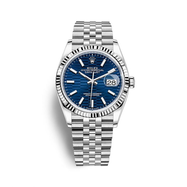 ROLEX DATEJUST 126234-0049 – MOTIF BLUE DIAL , 36MM, JUBILEE, WHITE GOLD 18K