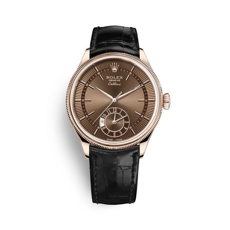ROLEX CELLINI DUAL TIME - 50525-0015 - Chocolate dial - eveROSE GOLD- 39mm