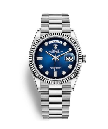 ROLEX DAY-DATE 128239 DIAL OMBRÉ BLUE DIAMOND 36MM 18K WHITE GOLD