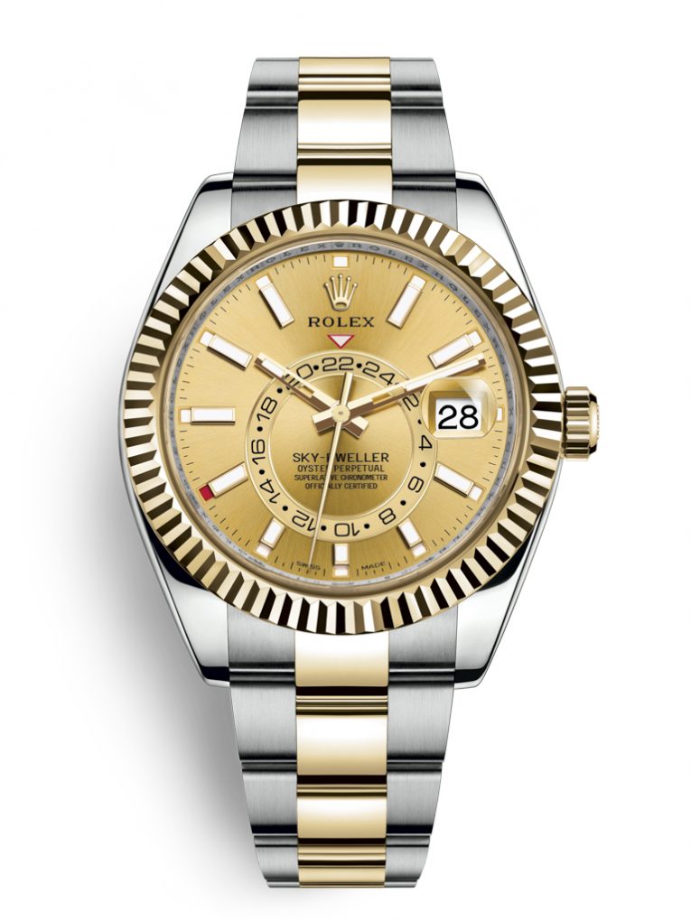 ROLEX OYSTER PERPETUAL SKY DWELLER 326933-0001 CHAMPAGNE DIAL - DEMI YELLOW GOLD - OYSTER - 42MM
