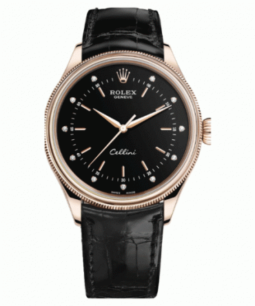 ROLEX CELLINI TIME 50505-0026- BLACK DIAL - DIAMOND - EVEROSE GOLD - 39MM