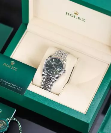 Alternative view of Rolex Datejust 126234-0047 - Green Palm Dial, 36mm, Jubilee, White Gold 18K