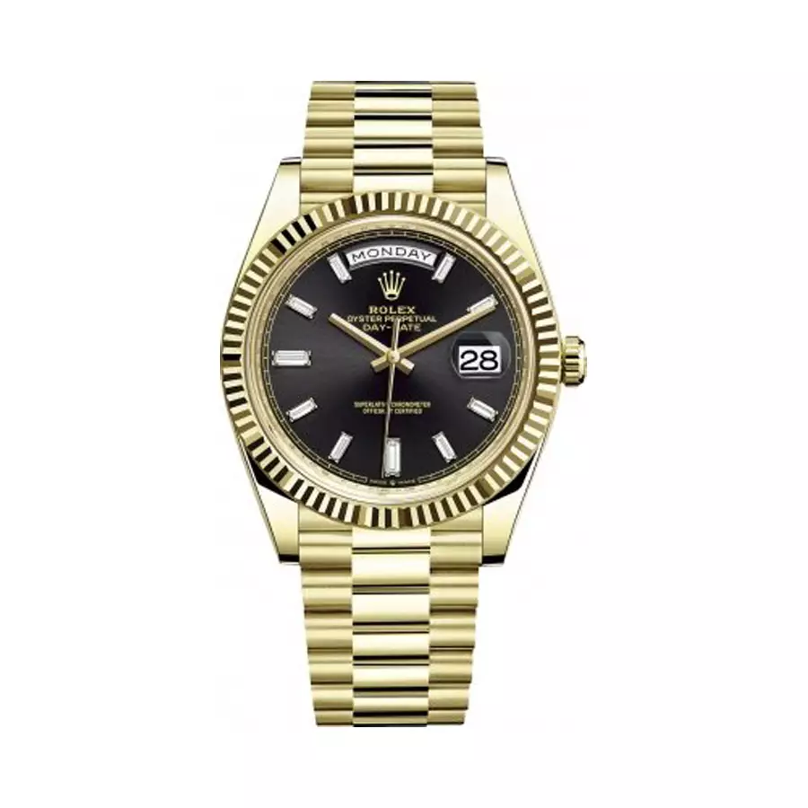 Rolex Day Date 228238-0004 - 40mm - Black Dial With Baguette Diamonds - President Yellow Gold 18K
