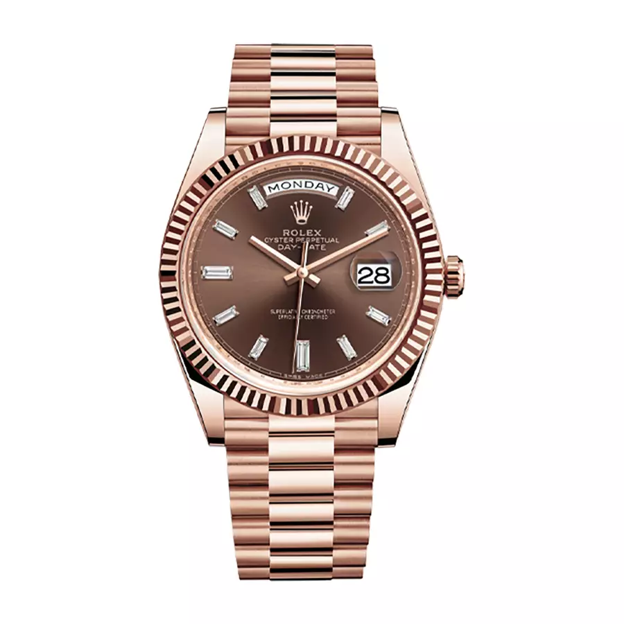 Rolex Day Date 228235-0003, 40mm, Chocolate Dial With Baguette Diamond- President Everose Gold 18K