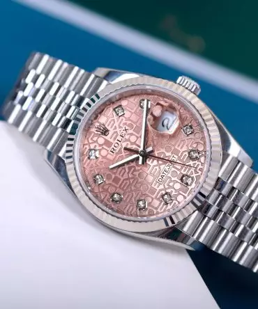 Alternative view of Rolex Datejust 126234-0023 - Pink Salmon Jubilee Dial with Diamonds, 36mm, Jubilee, White Gold 18K
