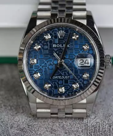 Alternative view of Rolex Datejust 126234-0011 - Blue Jubilee Dial with Diamonds, 36mm, Jubilee, White Gold 18K