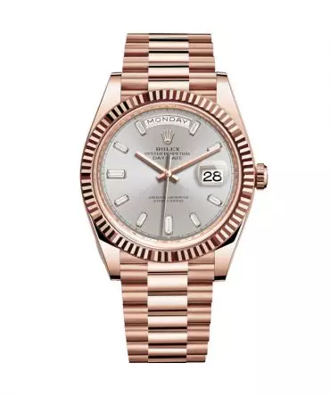 Rolex Day Date 228235-0004, 40mm, Sliver Dial With Baguette Diamond- President Everose Gold 18K