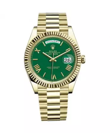 Rolex Day Date 228238-0061 - 40mm - Green Dial With Baguette Diamonds - President Yellow Gold 18K