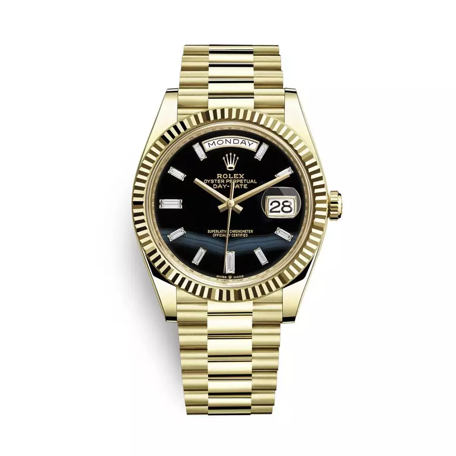 Rolex Day Date 228238-0059 - 40mm - Onyx Dial With Baguette Diamonds - President Yellow Gold 18K