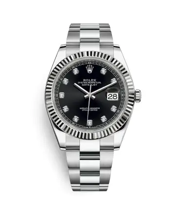 Rolex Datejust 126334-0011 - Black Dial with diamonds - 41mm - Oyster demi white gold 18k