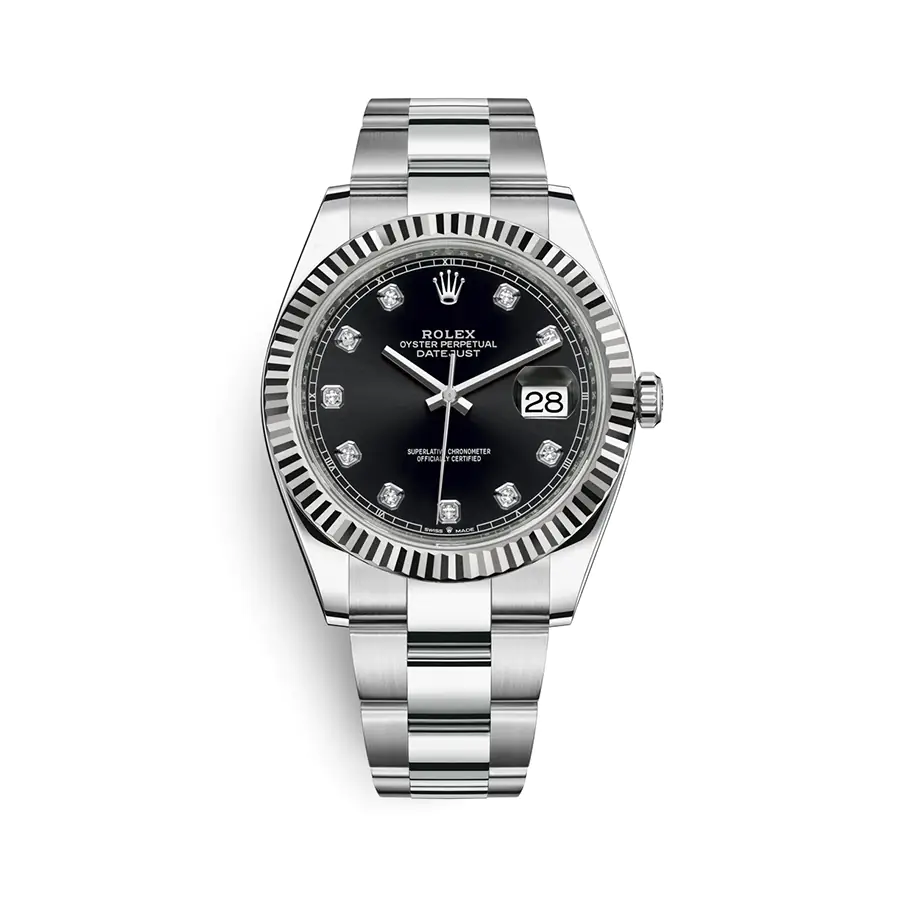 Rolex Datejust 126334-0011 - Black Dial with diamonds - 41mm - Oyster demi white gold 18k