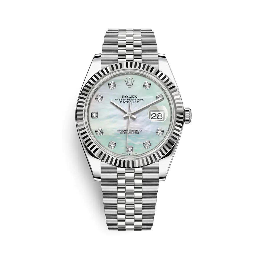 Rolex Datejust 126334-0020- MOP Dial With Diamonds - 41mm - Jubilee demi white gold 18k