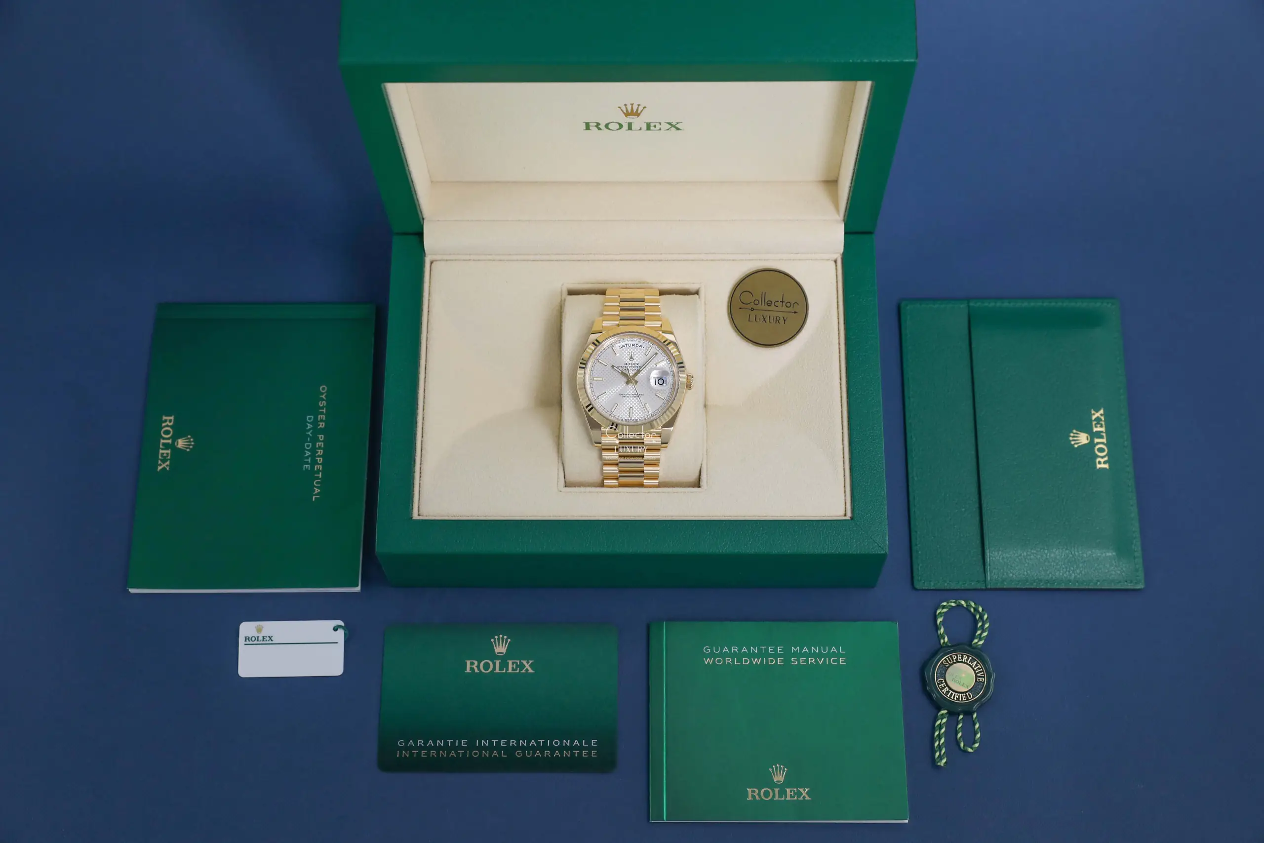 Rolex Day Date 228238-0008 - 40mm - slive diagonal motif  - President Yellow Gold 18K - Ảnh 3