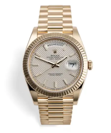 Rolex Day Date 228238-0008 - 40mm - slive diagonal motif  - President Yellow Gold 18K