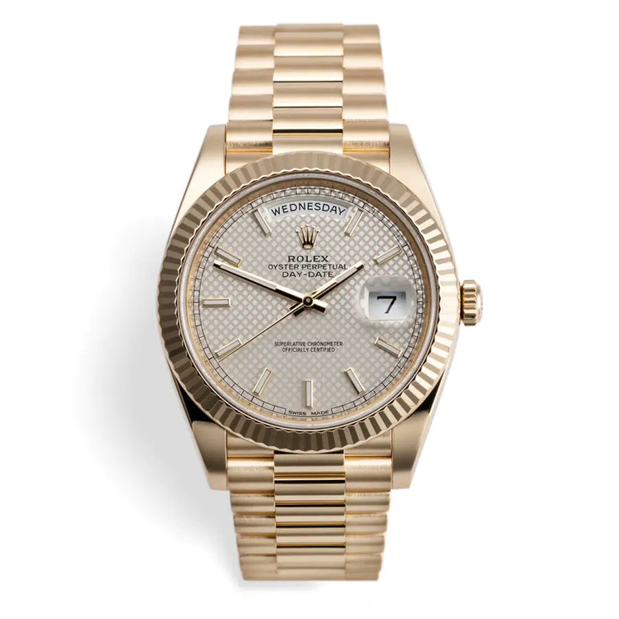 Rolex Day Date 228238-0008 - 40mm - slive diagonal motif  - President Yellow Gold 18K