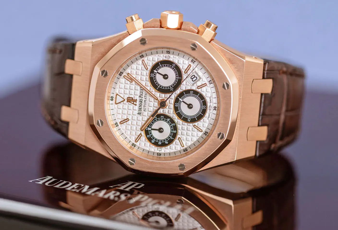 Audemars Piguet Royal Oak 26022OR.OO.D098CR.01 Chronograph - Silver Dial - Rose Gold 18K - Leather Strap - 39mm - Ảnh 4