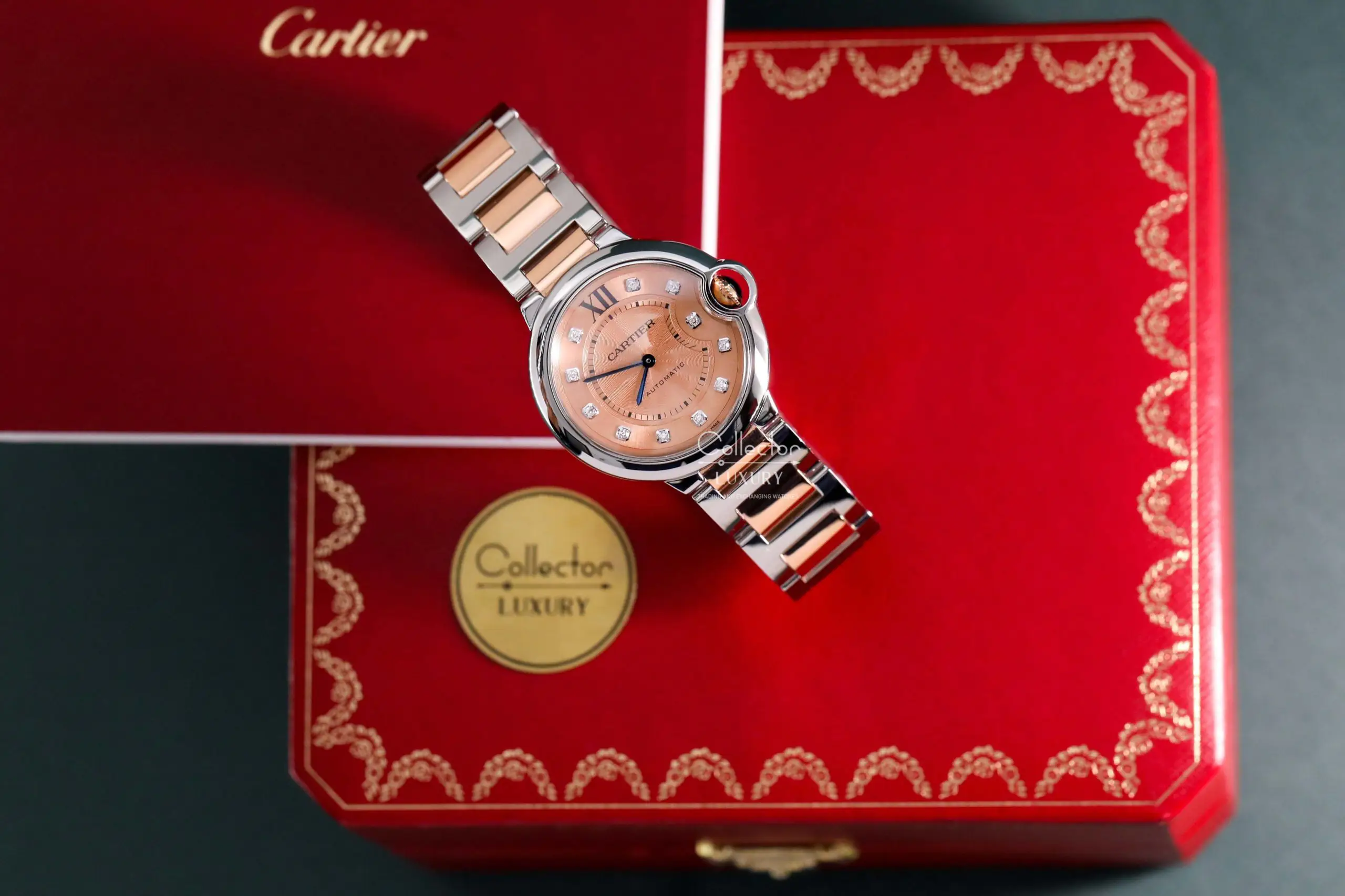 Cartier Ballon Bleu de Cartier - WE902053 - Pink Dial with diamonds - Demi Rose Gold 18k - 33mm - Ảnh 2