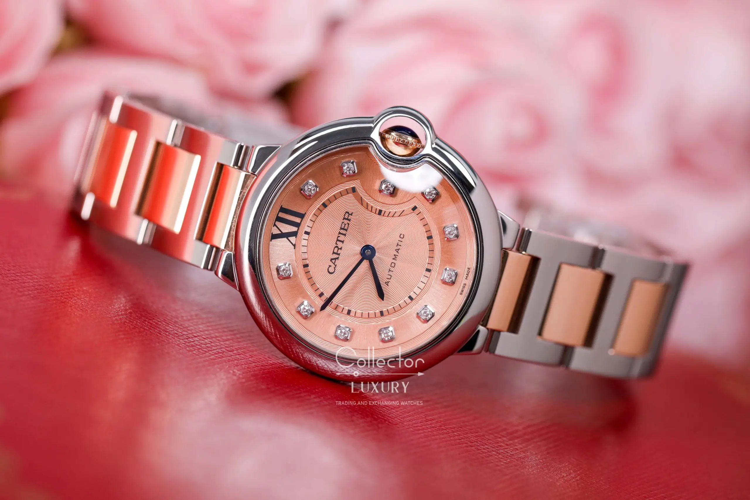 Cartier Ballon Bleu de Cartier - WE902053 - Pink Dial with diamonds - Demi Rose Gold 18k - 33mm - Ảnh 4