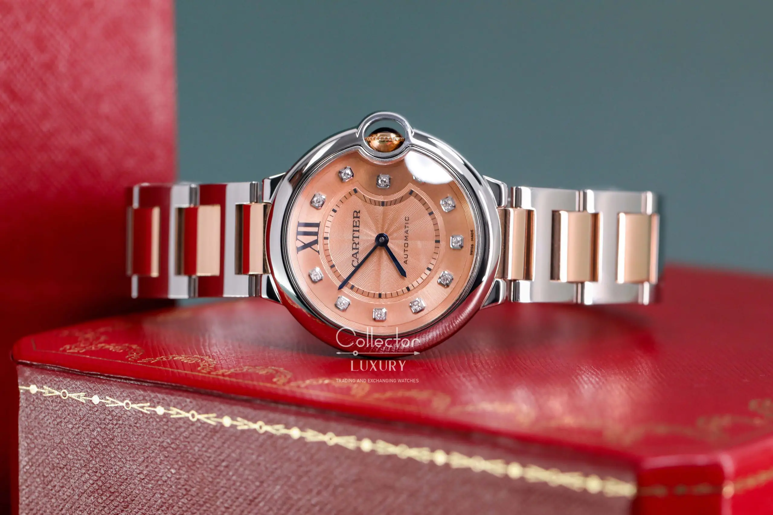 Cartier Ballon Bleu de Cartier - WE902053 - Pink Dial with diamonds - Demi Rose Gold 18k - 33mm - Ảnh 7