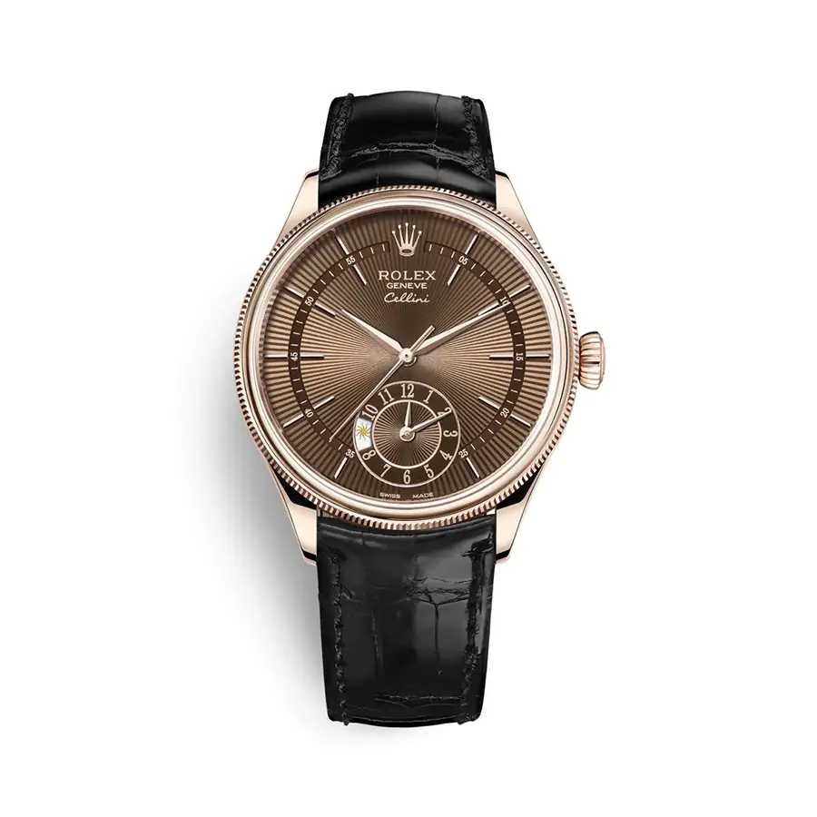 ROLEX CELLINI DUAL TIME - 50525-0015 - Chocolate dial - eveROSE GOLD- 39mm