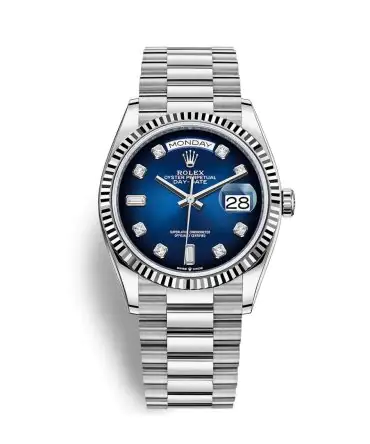 ROLEX DAY-DATE 128239 DIAL OMBRÉ BLUE DIAMOND 36MM 18K WHITE GOLD