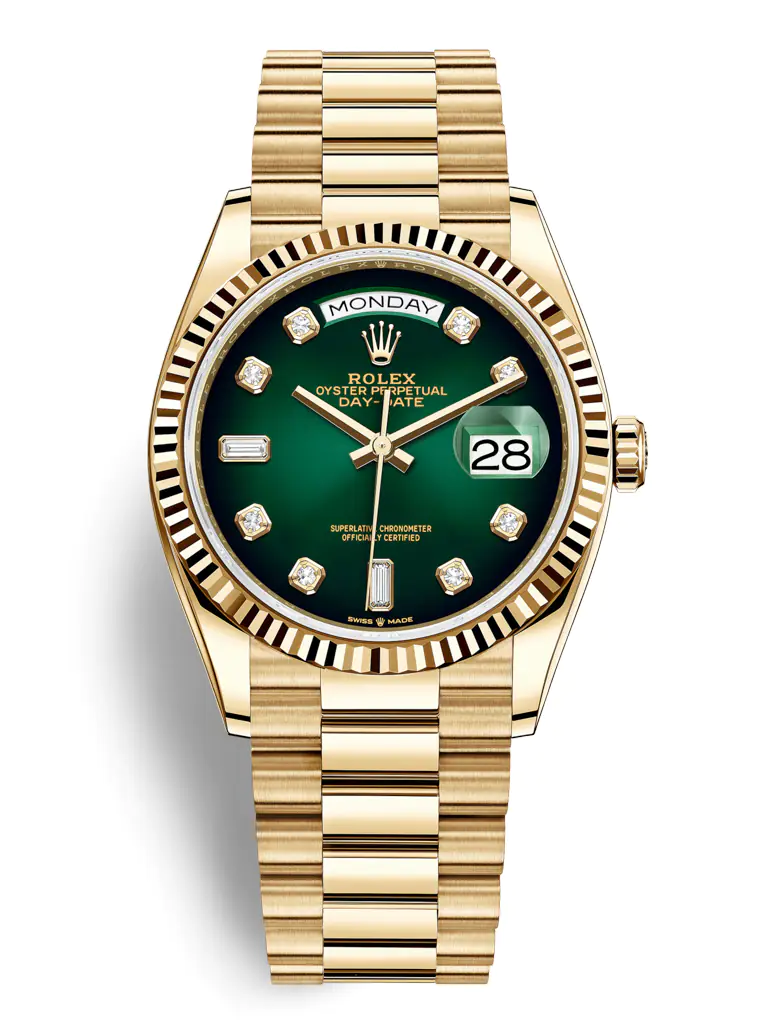 ROLEX DAY-DATE 128238 DIAL OMBRÉ GREEN DIAMOND 36MM