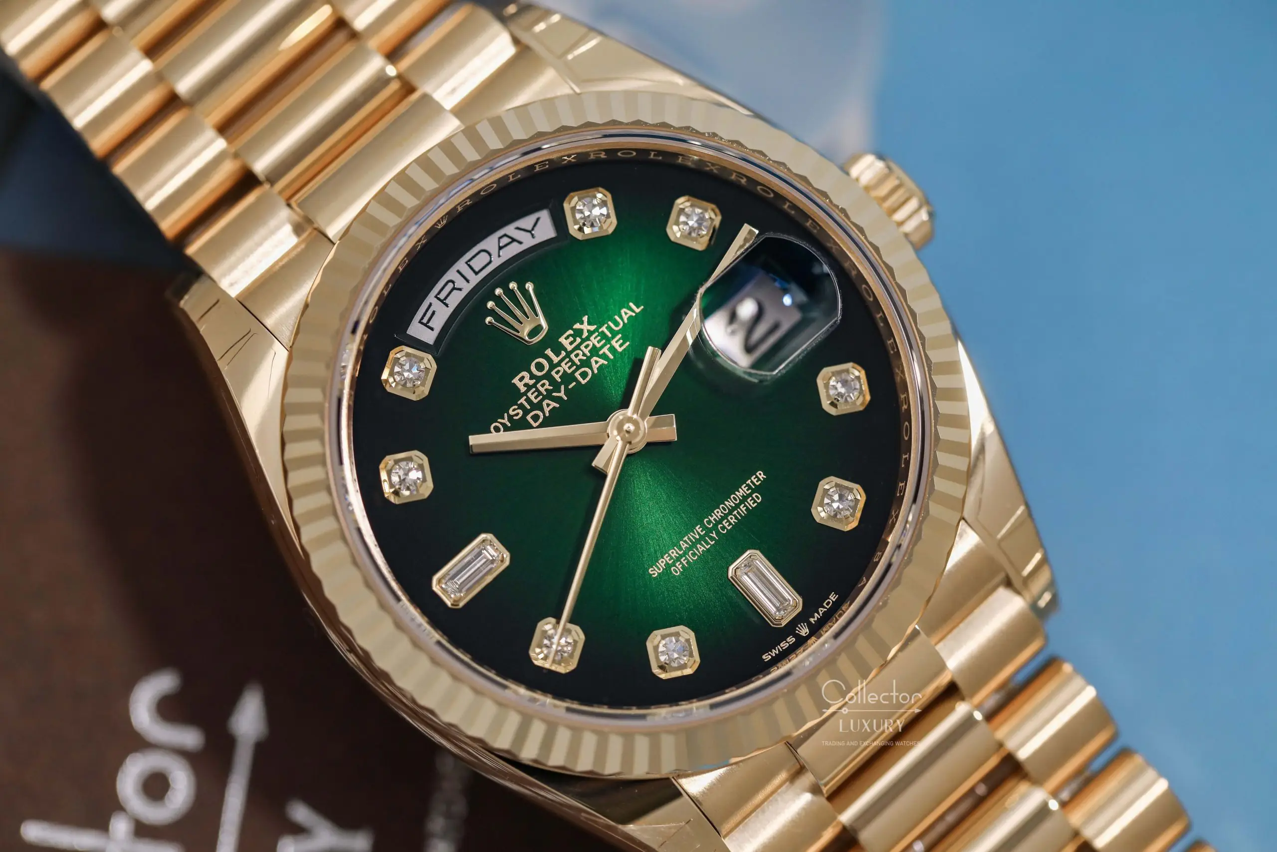 ROLEX DAY-DATE 128238 DIAL OMBRÉ GREEN DIAMOND 36MM - Ảnh 4