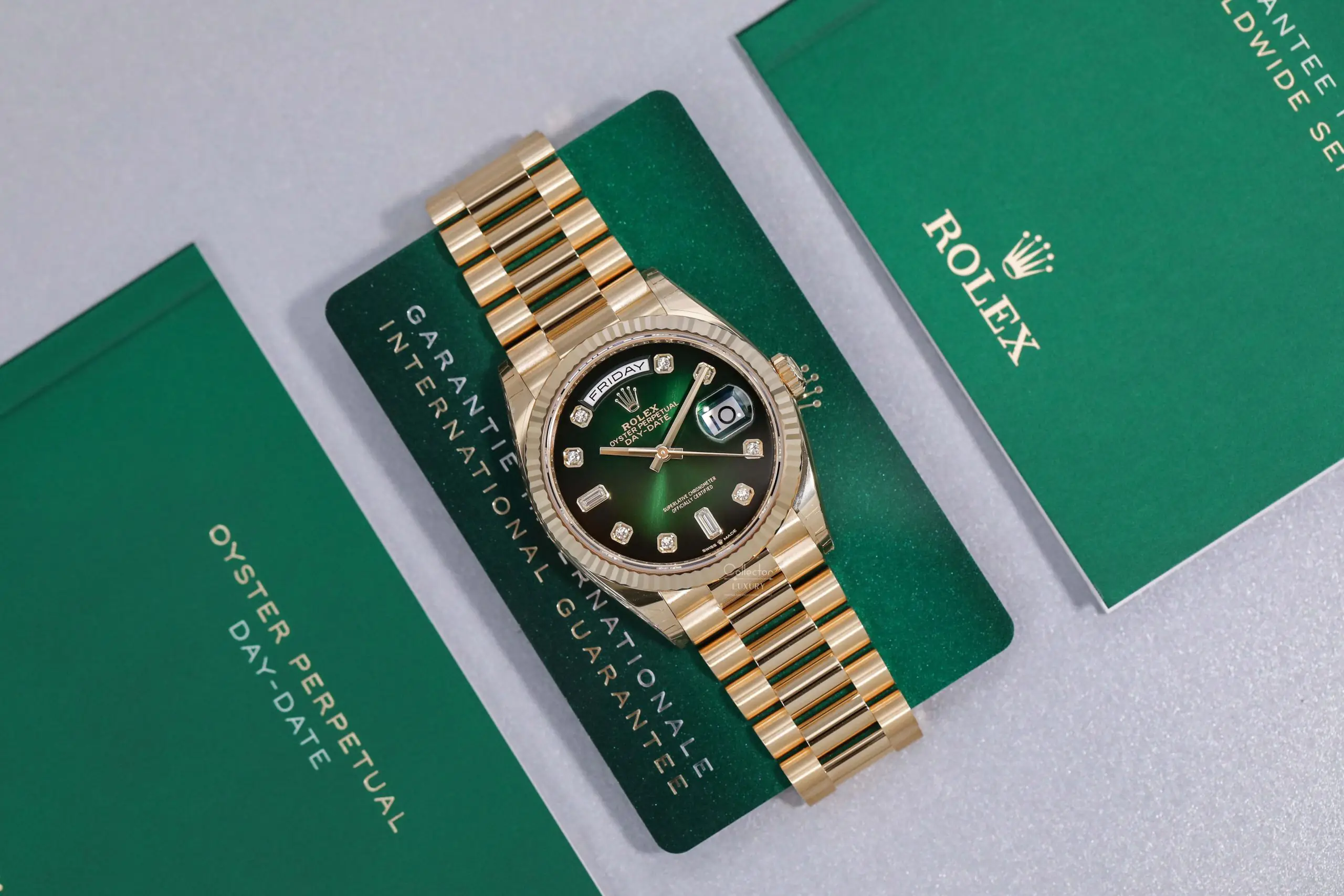 ROLEX DAY-DATE 128238 DIAL OMBRÉ GREEN DIAMOND 36MM - Ảnh 3