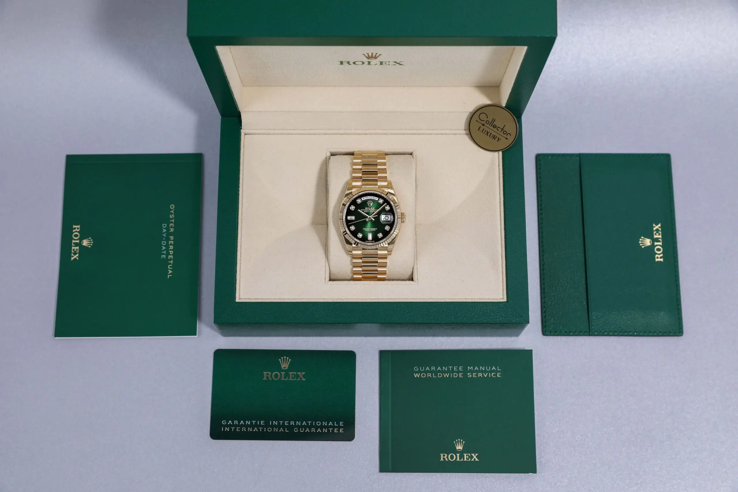 ROLEX DAY-DATE 128238 DIAL OMBRÉ GREEN DIAMOND 36MM - Ảnh 2