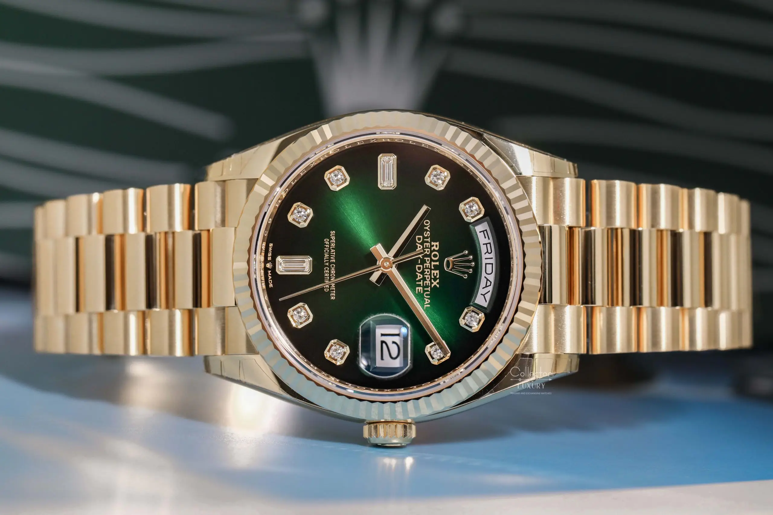 ROLEX DAY-DATE 128238 DIAL OMBRÉ GREEN DIAMOND 36MM - Ảnh 6