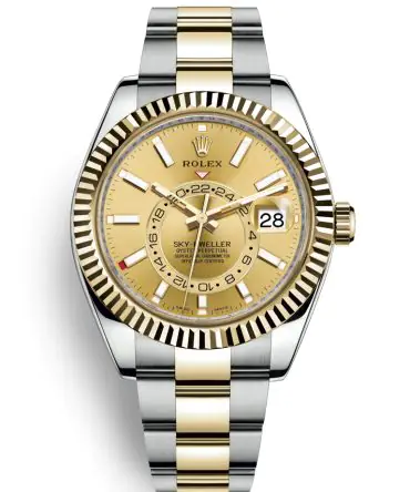 ROLEX OYSTER PERPETUAL SKY DWELLER 326933-0001 CHAMPAGNE DIAL - DEMI YELLOW GOLD - OYSTER - 42MM