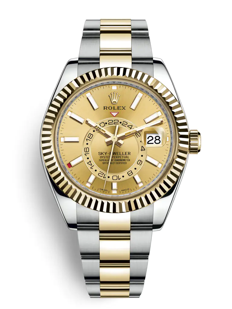 ROLEX OYSTER PERPETUAL SKY DWELLER 326933-0001 CHAMPAGNE DIAL - DEMI YELLOW GOLD - OYSTER - 42MM